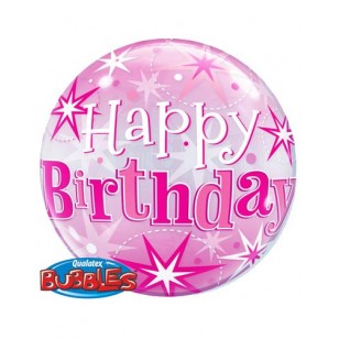 Pink Happy Birthday Starburst Sparkle Bubble Balloon 